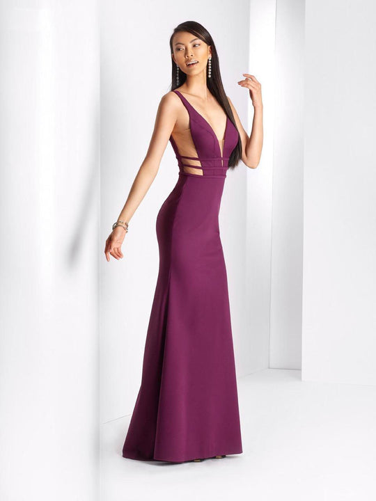 Clarisse - 3404 Sleeveless Deep V-neck Sheath Dress in Purple