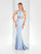 Clarisse - 3411 Embellished High Halter Trumpet Dress in Blue