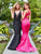 Clarisse - 3416 Plunging Brocade Mermaid Gown in Black and Pink