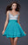 La Femme - Bejeweled Short Chiffon Party Dress 16813 in Blue and Silver
