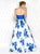 Colors Dress - 1682 Halter Mikado Printed Dress in Blue and White
