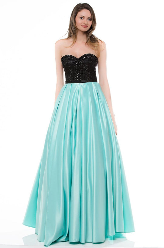 Colors Dress - 1683 Embellished Sweetheart Satin Gown in Blue and Black
