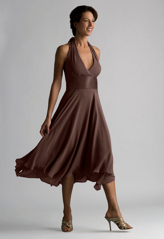 Donna Ricco - 8578416M Silk Halter Flutter Dress in Brown