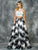 Colors Dress - 1686 Two-Piece Floral Print Evening Gown in White and Black