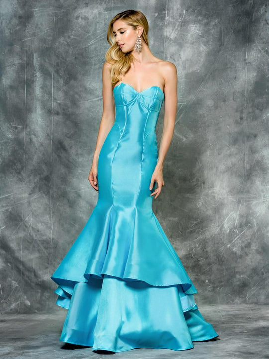 Colors Dress - 1689 Tiered Mermaid Mikado Gown in Blue