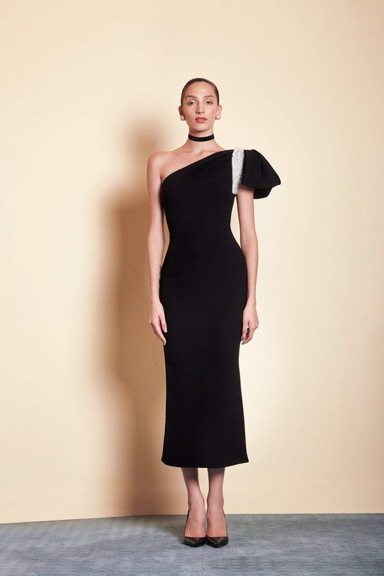 Saiid Kobeisy - Pre-Fall19-16 Embellished Asymmetric Sheath Dress In Black