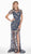 Ashley Lauren - 1442 Floral Sequined Dress with Slit In Multi-Color and Blue