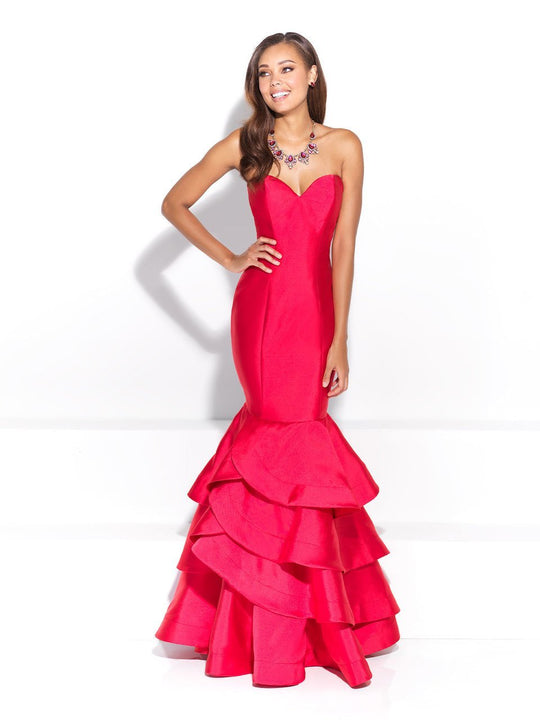Strapless Sweetheart Ruffled Mermaid Gown In Red