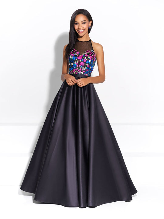 Madison James - Long Satin Ballgown with Floral Bodice 17-294