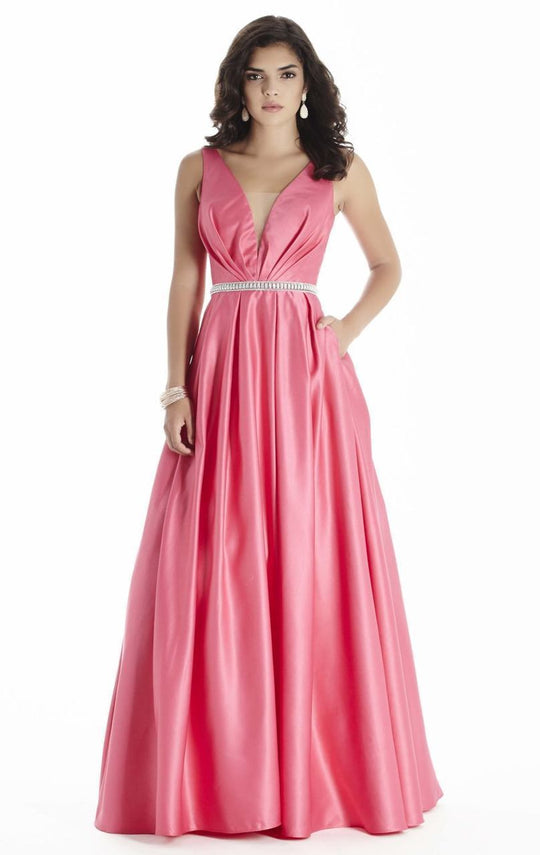 Jolene Collection - 17011L V-Neck Pleated Satin A-Line Gown In Pink