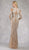 Janique - 17013 Glistening Stripes Long Sleeve Evening Gown In White and Nude