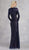 Janique - 17013 Glistening Stripes Long Sleeve Evening Gown In Blue