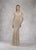 Janique - 17013  Glistening Stripes Long Sleeve Evening Gown In White and Neutral