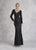 Janique - 17015 Bejewel Striped Long Sleeve Sheath Gown In Black and Gray