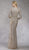 Janique - 17015 Bejewel Striped Long Sleeve Sheath Gown In Silver
