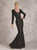 Janique - 17015 Bejewel Striped Long Sleeve Sheath Gown In Black and Gray