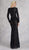 Janique - 17015 Bejewel Striped Long Sleeve Sheath Gown In Black