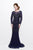 Primavera Couture - Long Sleeved Sheer Embellished Evening Gown 1701 in Blue
