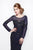 Primavera Couture - Long Sleeved Sheer Embellished Evening Gown 1701 in Blue