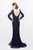 Primavera Couture - Long Sleeved Sheer Embellished Evening Gown 1701 in Blue
