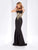 Clarisse - 3452 Gold Lace Applique Evening Gown in Black