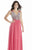 Jolene Collection - 17028L V-Neck Beaded Shirred Evening Gown In Pink