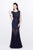 Primavera Couture - Intricately Ornate Cap Sleeve Bateau Tulle Trumpet Gown 1703 in Blue