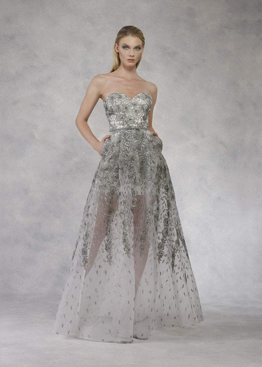 Janique - 17045 Embroidered Sweetheart A-line Dress In Gray