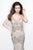 Primavera Couture - Deep V-neckline Beaded Evening Gown 1704 in Neutral