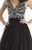 Jolene Collection - 17051 Geo-Beaded Illusion Long Gown In Black and Silver