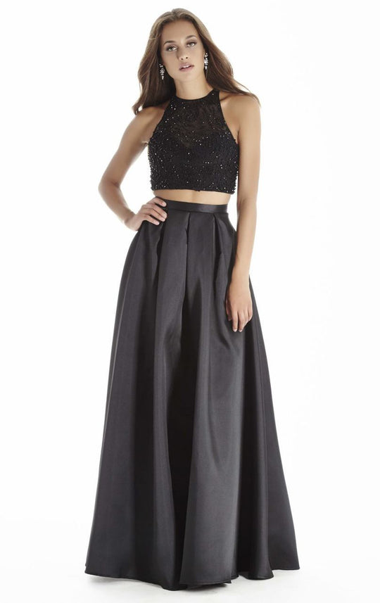 Jolene Collection - 17055 Two Piece Halter A Line Long Dress In Black