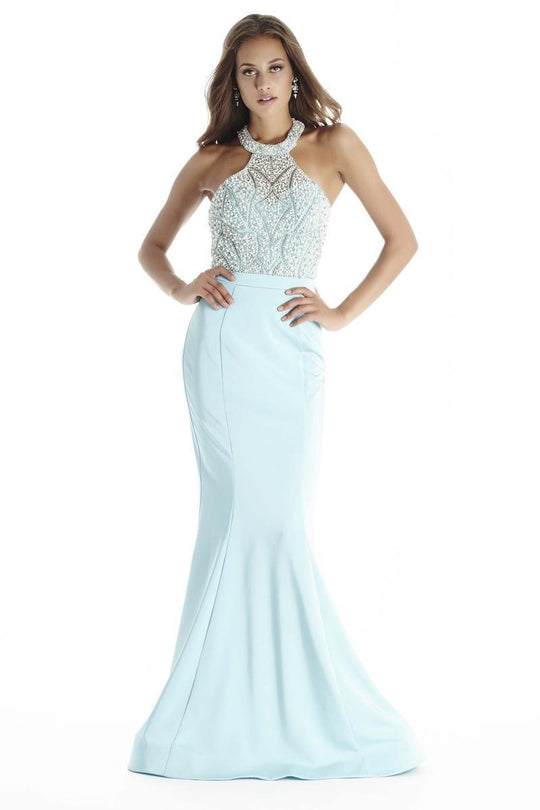 Jolene Collection - 17059 Beaded Halter Mermaid Gown In Blue