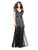 Adrianna Papell - V-Neckline Sequined Mesh Long Dress 62868950 in Gray