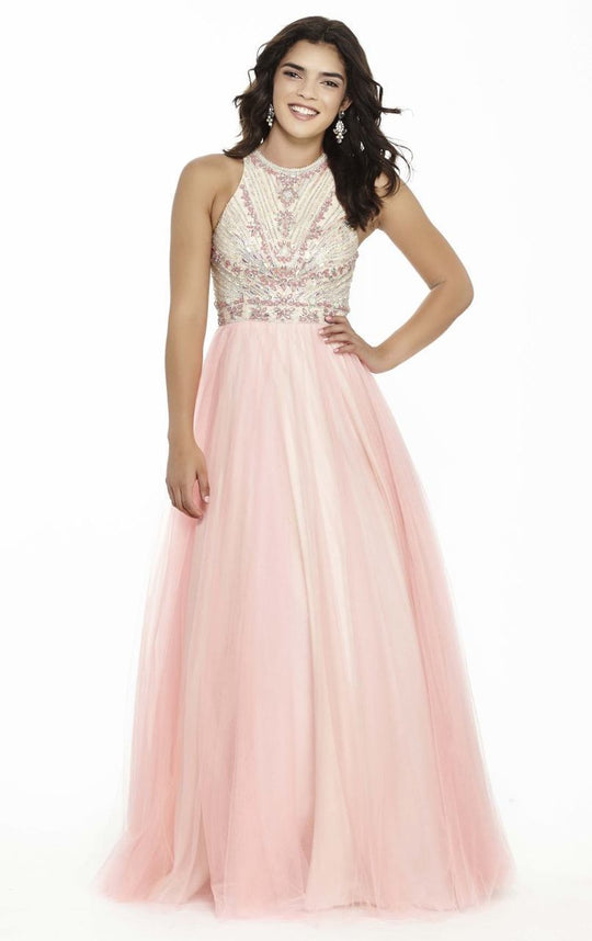 Jolene Collection - 17080 Embellished Tulle Evening Gown In Pink and Neutral