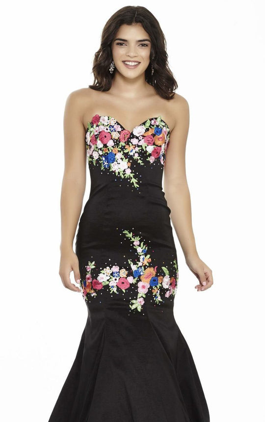 Jolene Collection - 17082 Strapless Floral Mermaid Gown In Black and Multi-Color