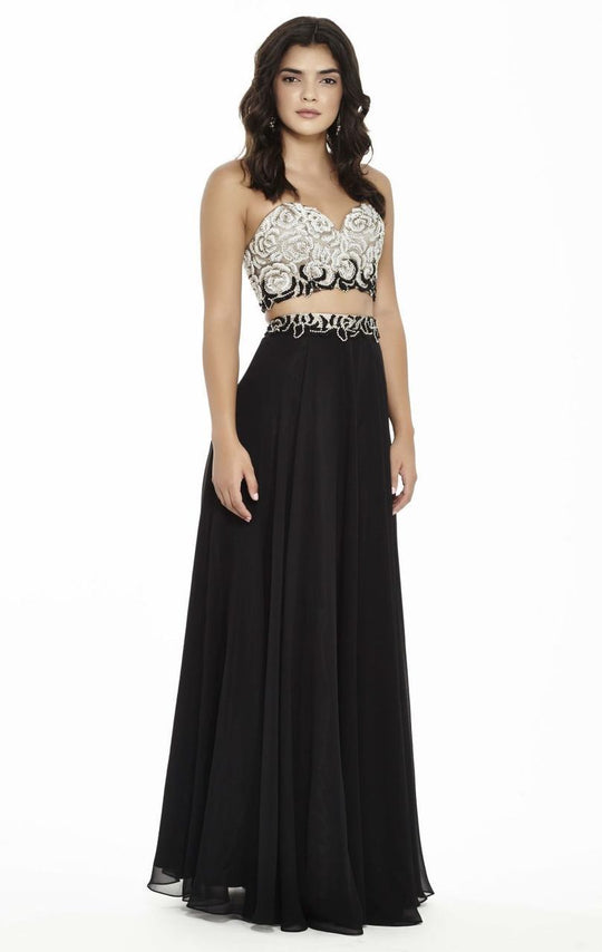 Jolene Collection - 17093 Two-Piece Beaded Floral Appliqued Gown In Black and White