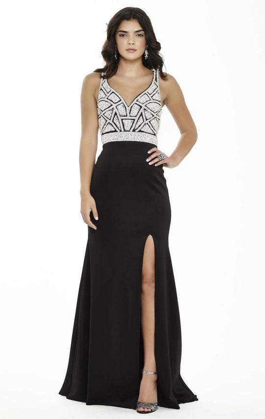 Jolene Collection - 17095 Sleeveless Beaded Slit Gown In Black and White