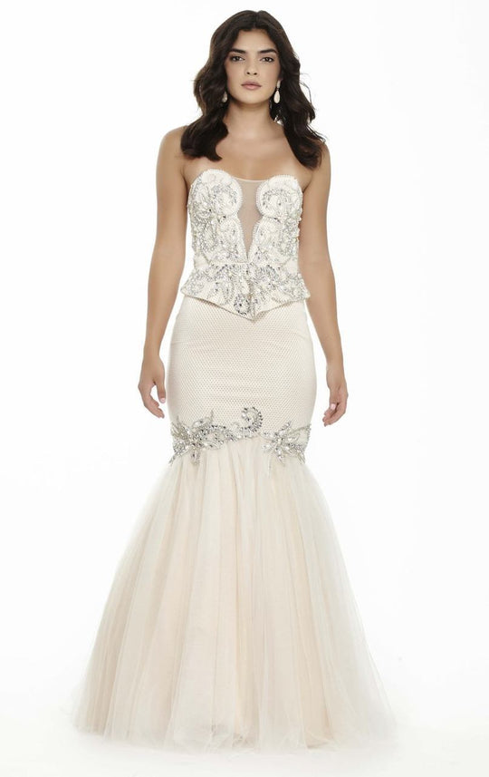 Jolene Collection - 17096 Strapless Beaded Mermaid Gown In White and Neutral