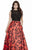Jolene Collection - 17098 Beaded Printed Mikado Gown In Black and Red