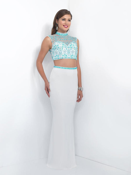Intrigue - Shimmering High Neckline Two-Piece  Dress 170 in White and Blue