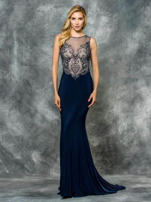 Colors Dress - 1710 Sleeveless Jersey Evening Gown in Blue