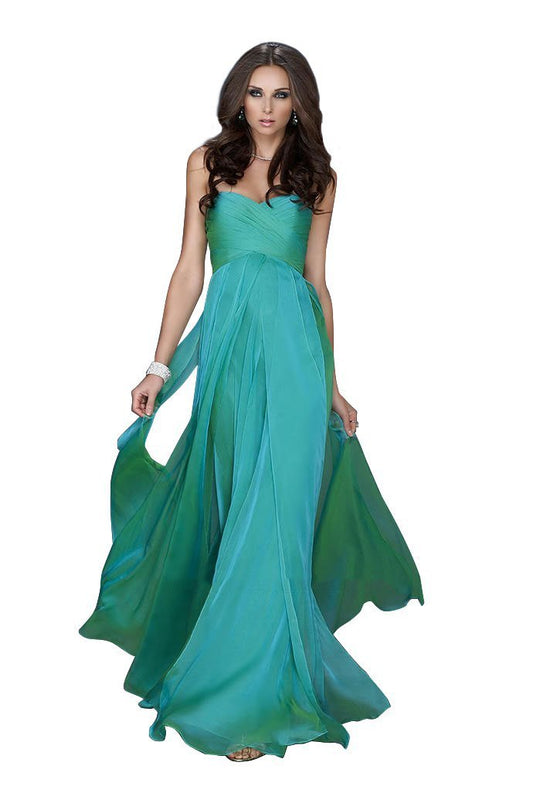 La Femme - 17111 Strapless Ruched Long Gown in Jungle Green  in Green