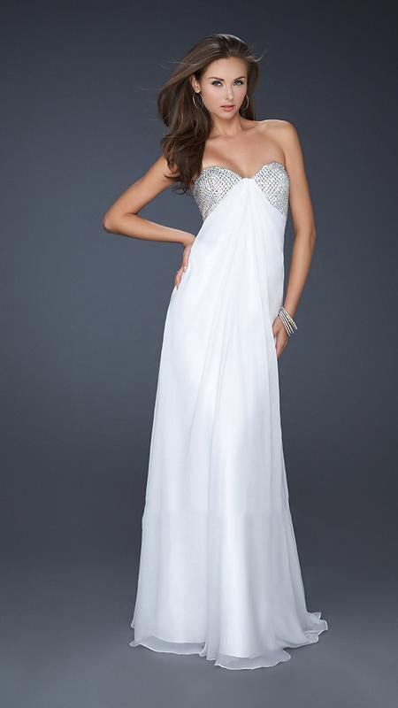 La Femme - Beaded Sweetheart Chiffon A-line Dress 17114 In White