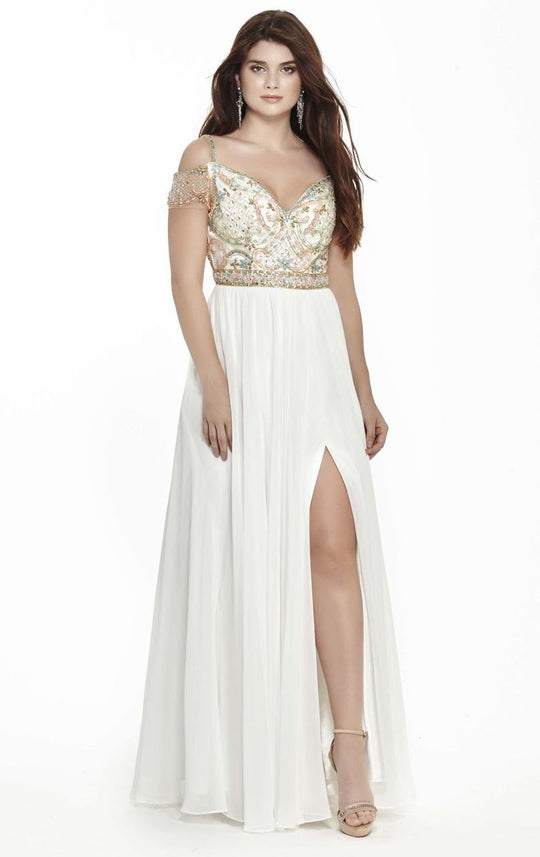 Jolene Collection - 17119 Sweetheart Beaded Chiffon Gown In White and Multi-Color