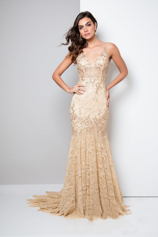 Terani Couture - Embellished Mermaid Gown 1711GL3526 in Neutral