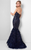 Terani Couture - Feather Fringed Mermaid Gown 1711GL3532 In Blue and Black