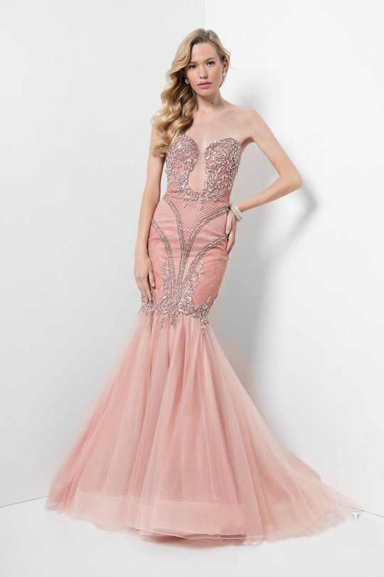 Terani Couture - Superb Beaded and Laced Sweetheart Mermaid Dress 1711GL3553 In Pink and Silver