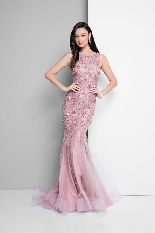 Terani Couture - Chic Foliage Embroidered Mermaid Gown 1711GL3555 - Purple
