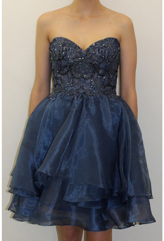 Terani Couture - 1711P2231 Glittering Beaded Cocktail Dress in Blue