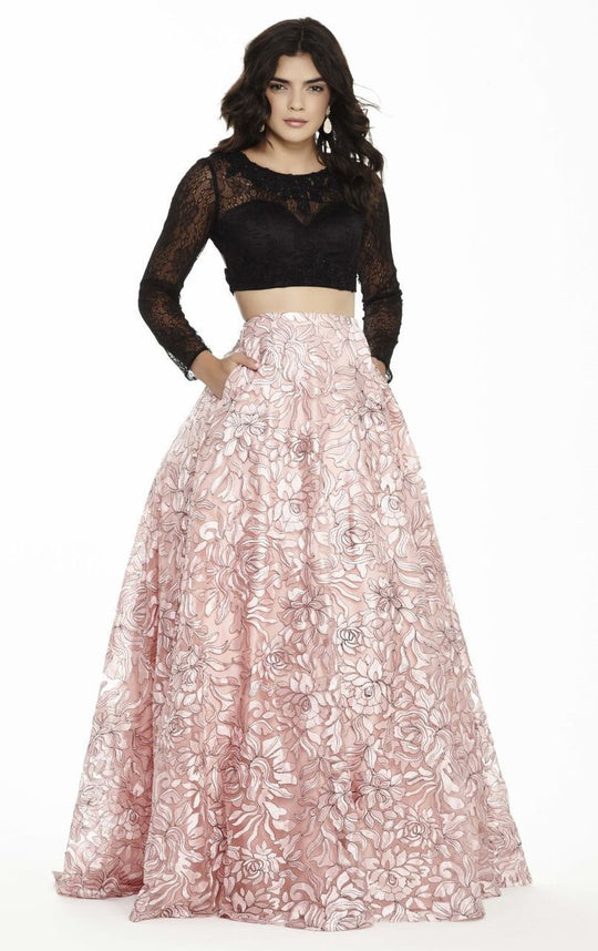 Jolene Collection - 17124 Two-Piece Long Sleeved Ballgown In Black and Pink